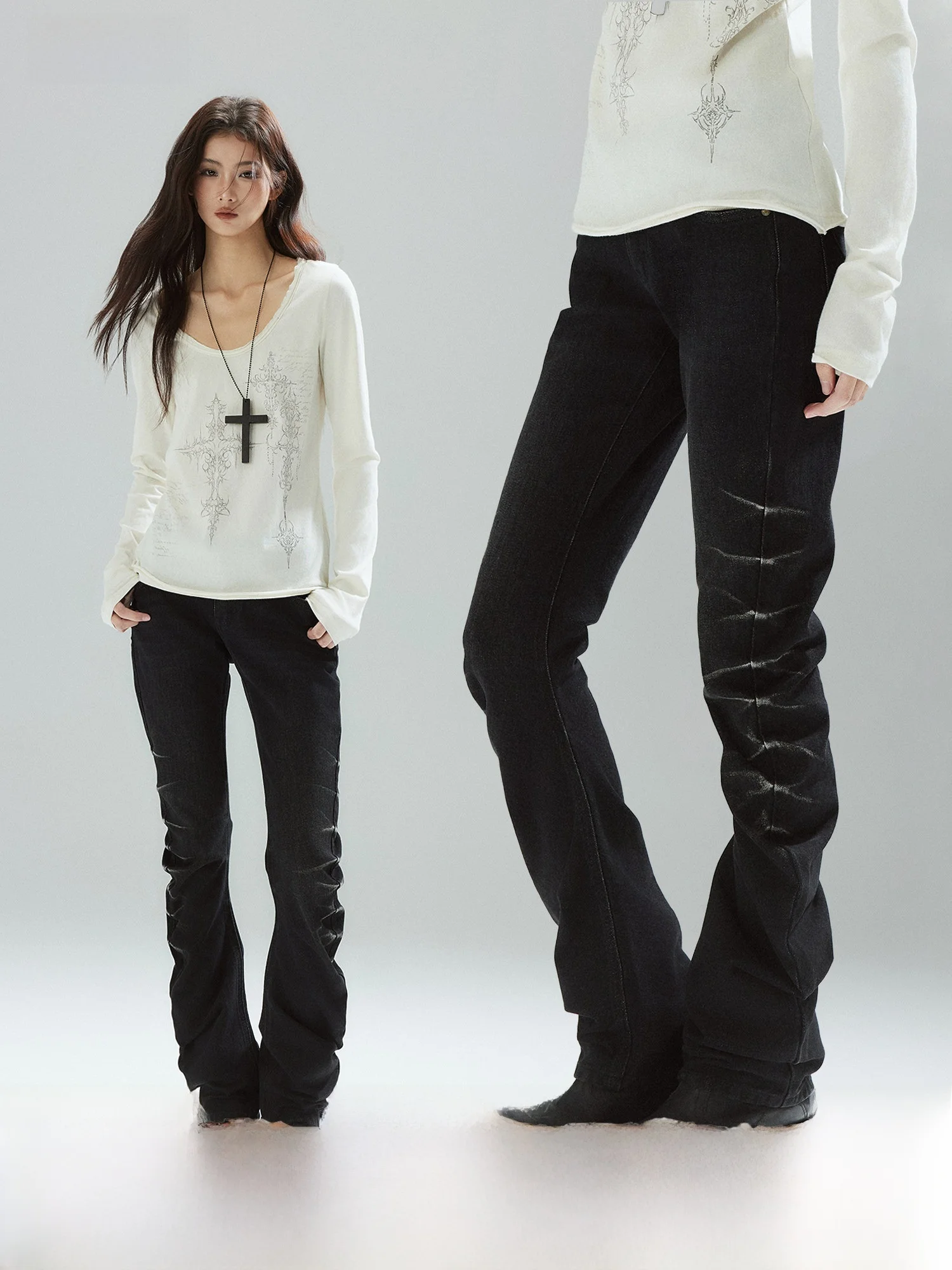 

Джинсы женские с низкой посадкой, зауженные, с манжетами, на молнии, из денима, с плиссировкой, микроэластичные, для уличного стиля, весна-лето