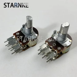 3PCS 16 Type 6-Pin A10K Long Feet Dual Potentiometer Audio Amplifier Volume Potentiometer D Shaft Length 15mm