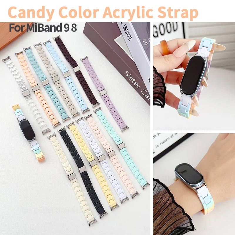 Xiaomi Mi Band 8および9用のスペアアクリルブレスレット,スマートスポーツブレスレット,キャンディーカラー