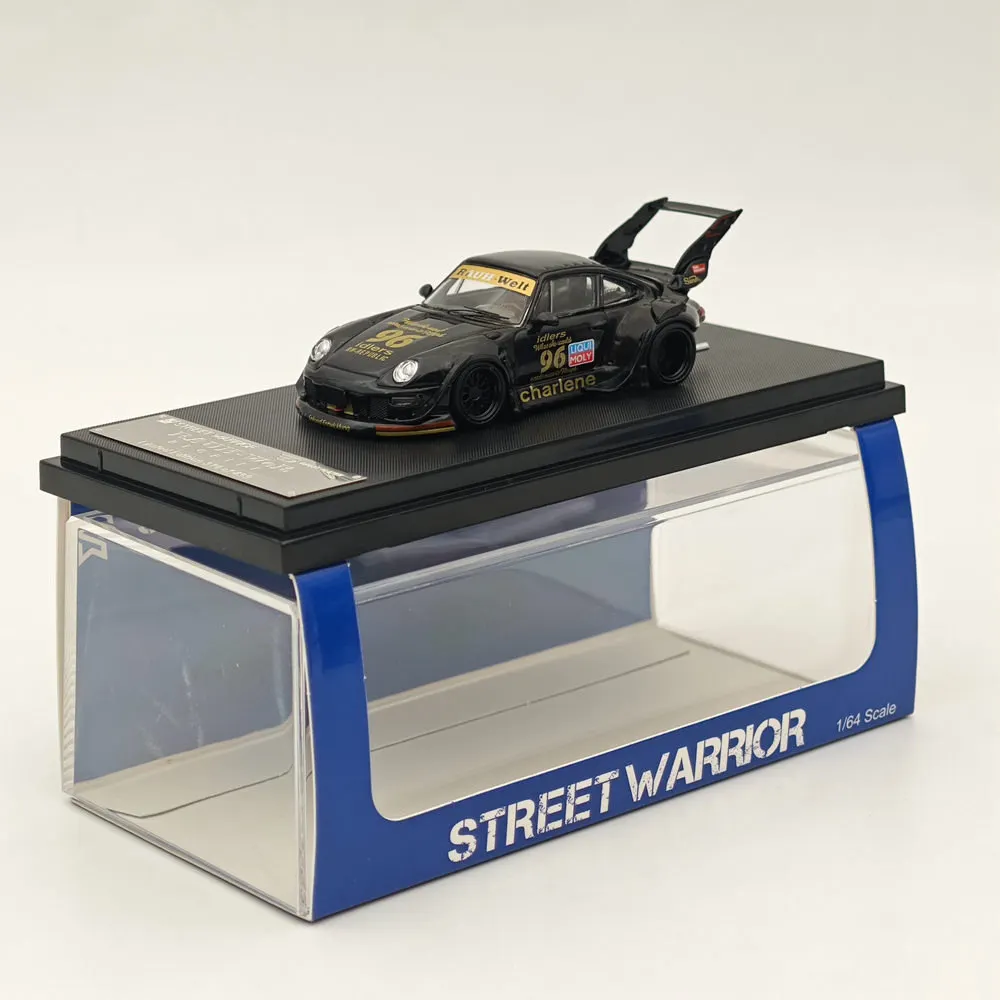 Street WARRIOR SW 1/64 for RWB 993 CHARLENE HIGH TAIL WING #96 Black Diecast vehicle toy models Collection Auto Gift