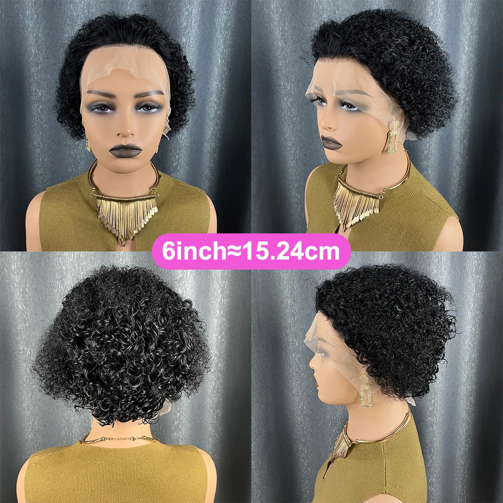 픽시컷 가발 짧은 곱슬머리 13x1 레이스 프론트 인모 가발 (미리 뽑은 헤어라인 포함) 흑인 여성용 글루리스 브라질리언 헤어