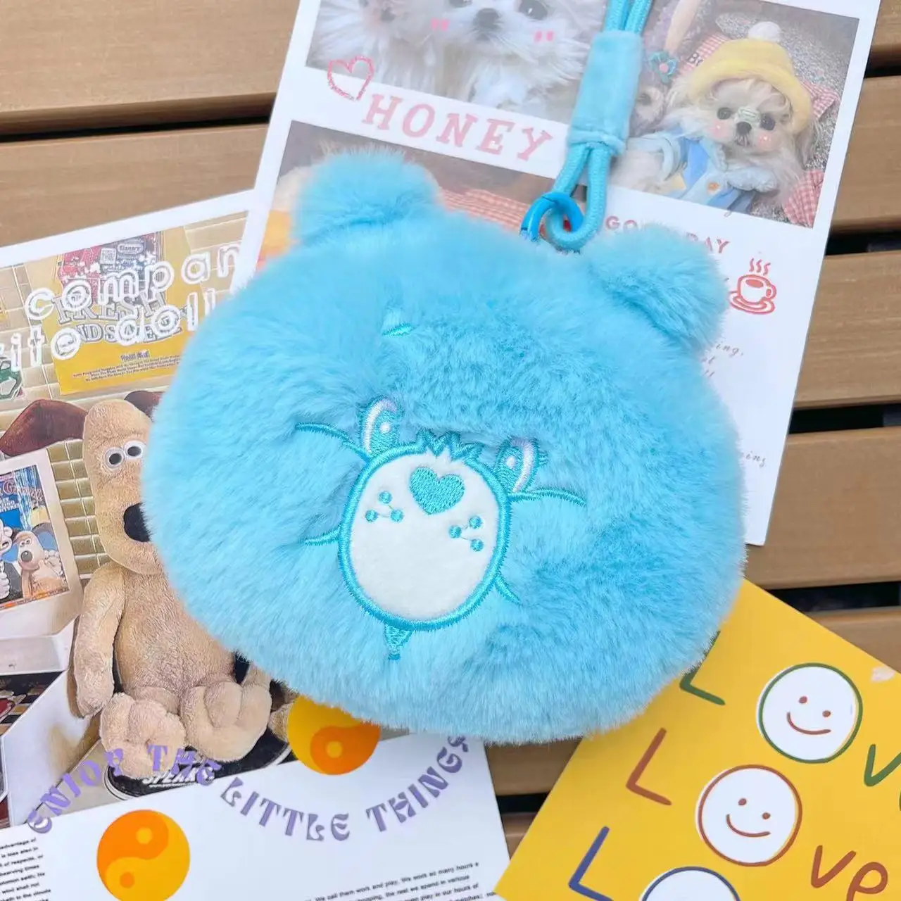 Carebear-Porte-monnaie en peluche coloré pour enfants, portefeuille d'étudiant, sac de rangement pour téléphone, cadeau pour enfants