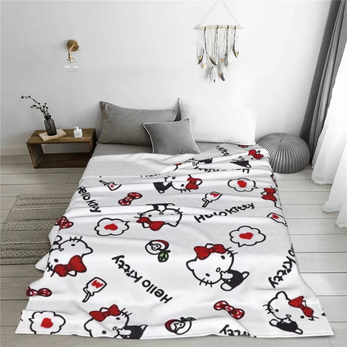 Official Hello Kitty Say Love Blanket Flannel Awesome Breathable Throw Blankets for Chair Covering Sofa Textile Decor