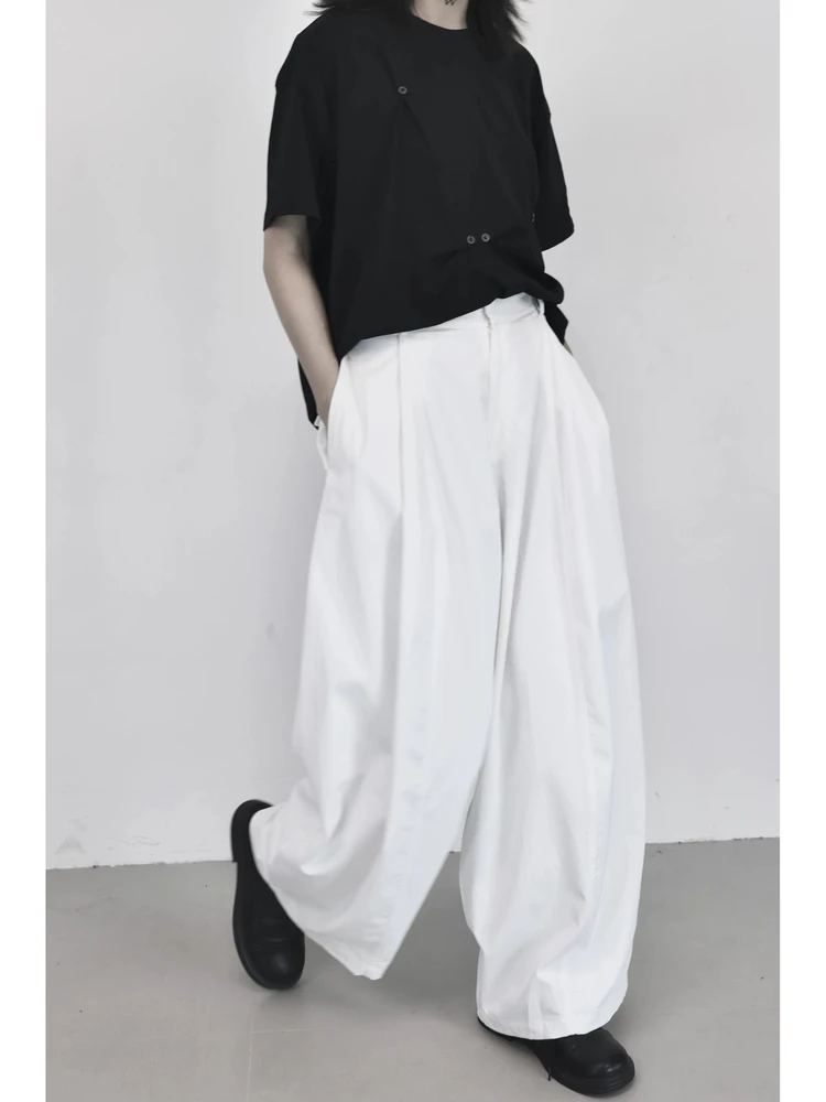 

Dark Summer Thin Casual Pants Women Loose Cool Knife Wide Leg Floor Length Trendy Trousers High Waist Straight Leg Zipper