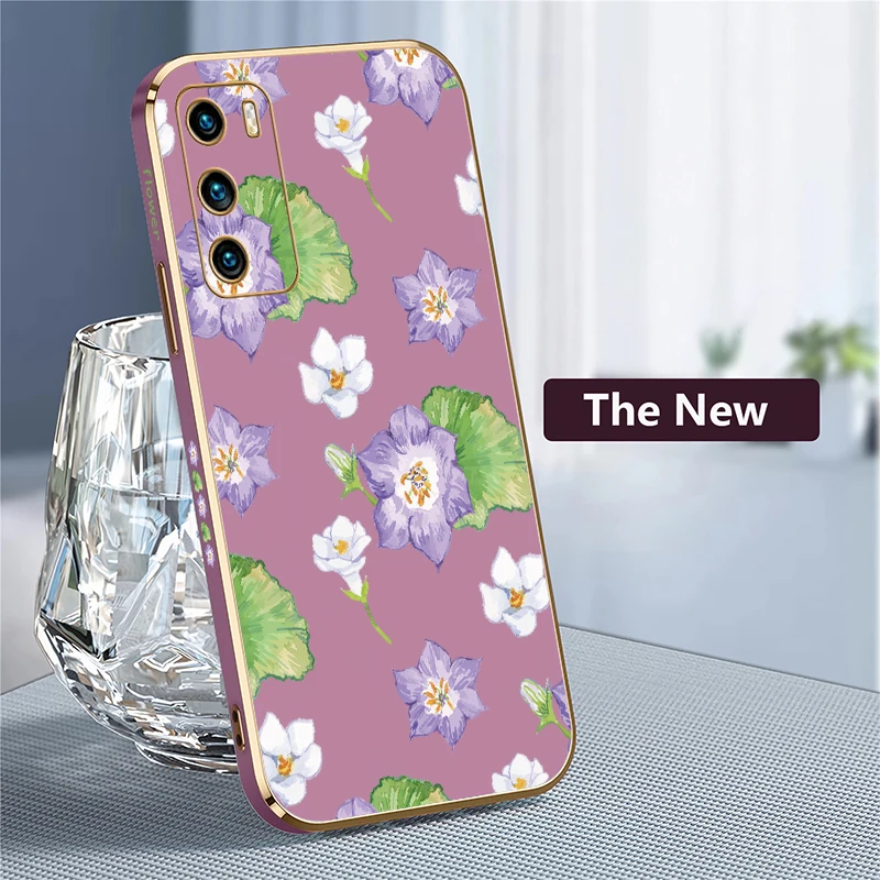 حافظة لهاتف هواوي P Smart 2021 Z Plus Pro 2019 P40 Lite P30 P20 Pro فاخرة مقاومة للصدمات من السيليكون غطاء مطبوع عليه زهور