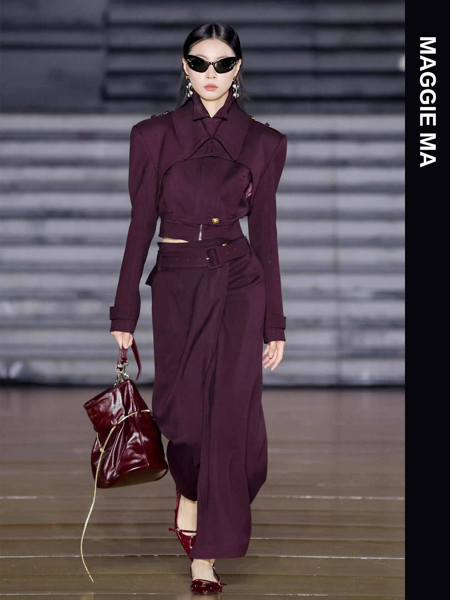 

MAGGIE MA Spring Season Removable Suit Straight Leg Skirt Set Women's Fig Leaf Purple Design Elegant Fashion Ensemble