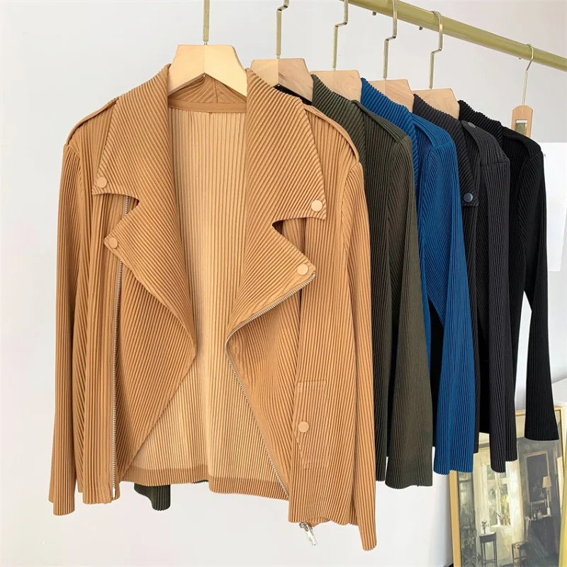 

Miyake 2025Fall Winter New Commuter Pleated Jacket Long-sleeved Slim Cardigan Women's Simple Commuter Sports Jacket Wrinkle-Free