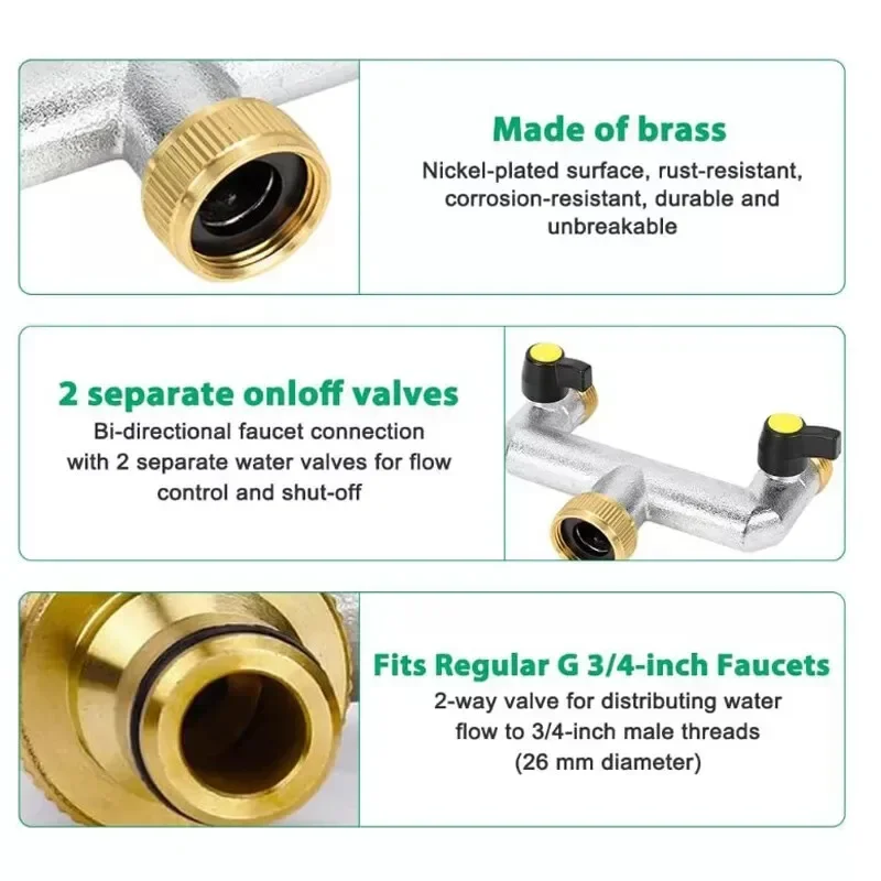 2 Yollu Bahçe Musluk Ayırıcı Pirinç Musluk Vanalı Ayırıcı Musluk Konektörü Adaptörü Hızlı Bağlantı Çıkışı 3/4\