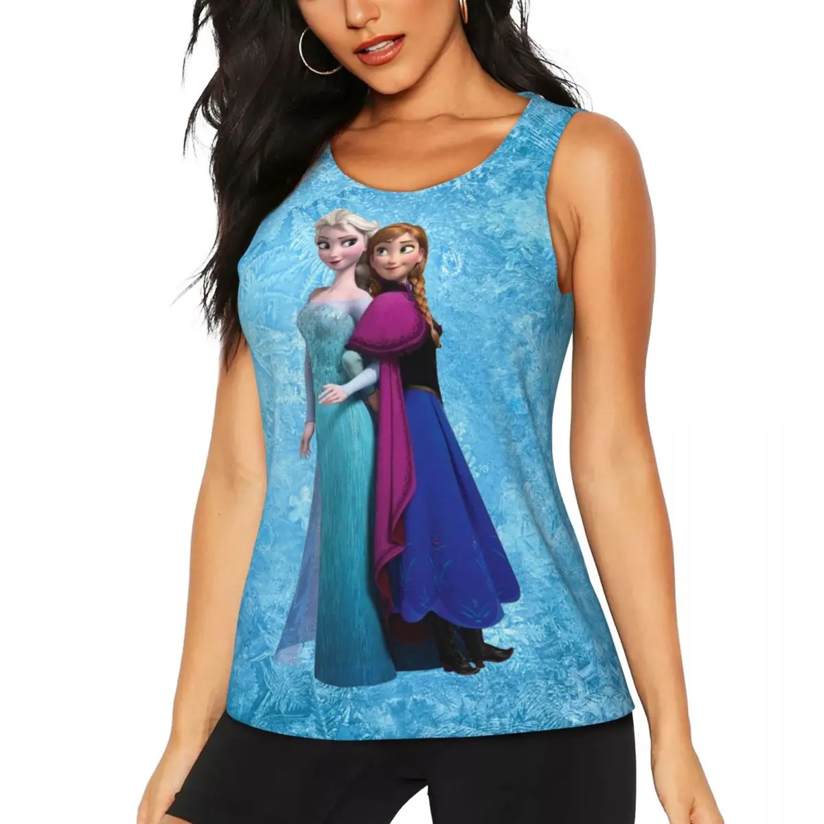 Custom Women's Frozen Anna And Elsa Workout Yoga Shirt Quick Dry Gym Running Tank Tops