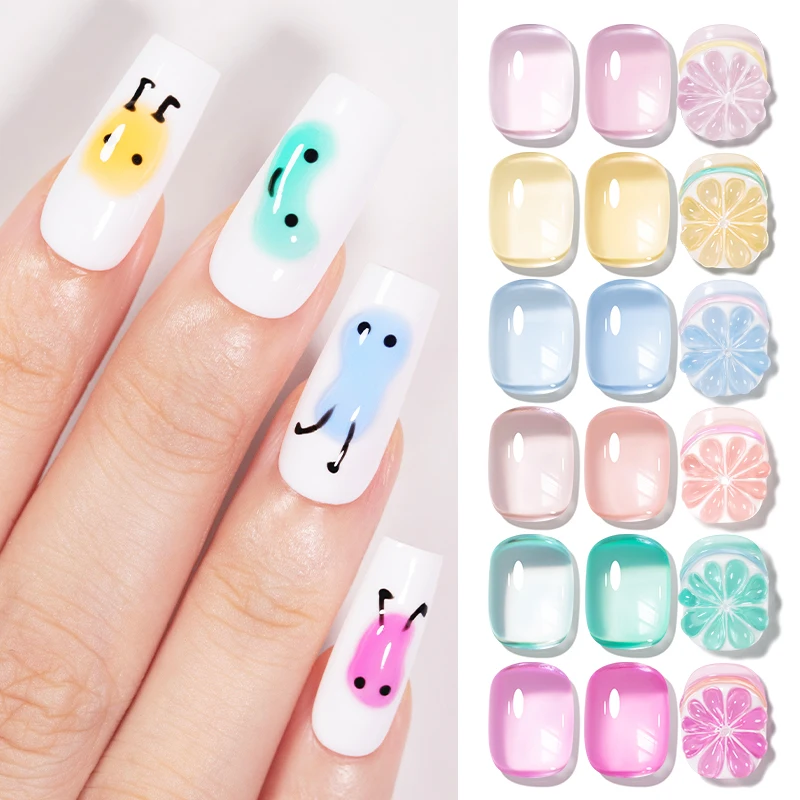 AWStorG ชุดยาทาเล็บเจลลี่สีพาสเทล 6 ชิ้น/ชุด ขนาด 7.5 มล. ยาทาเล็บเจลลี่ใสแบบโปร่งแสง ล้างออกได้ด้วยการแช่ ยาทาเล็บเจลลี่แบบกึ่งถาวรสำหรับตกแต่งเล็บ