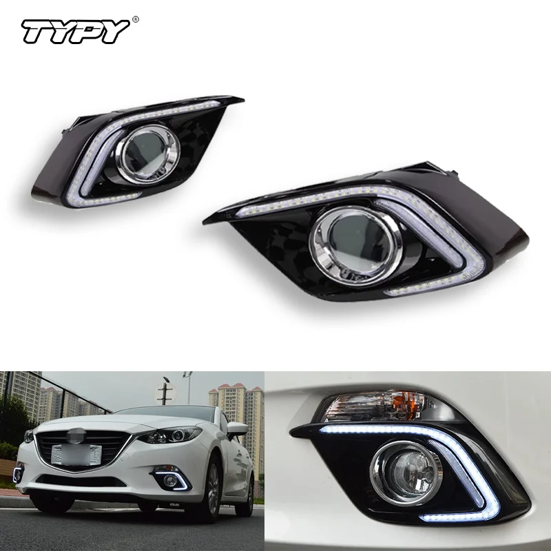 

TYPY 2Pcs DRL For Mazda 3 Mazda3 Axela 2014 2015 2016 with turn signal light LED Daytime Running Lights Daylight Fog lamp