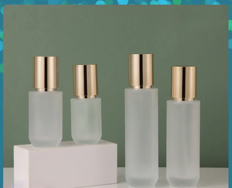 

1Pcs Frost Glass Refillable Bottles 30ml40ml 60ml 100ml 120ml Empty Lotion Spray Bottle Gold Lid 50G Round Cosmetic Cream Jars