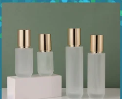 1Pcs Frost Glass Refillable Bottles 30ml40ml 60ml 100ml 120ml Empty Lotion Spray Bottle Gold Lid 50G Round Cosmetic Cream Jars