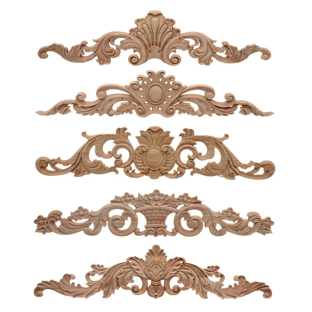 

Vintage Wood Carved Decal Onlay Applique Unpainted Decorate Cabinets Table Furniture Decorative Wooden Corner Figurine