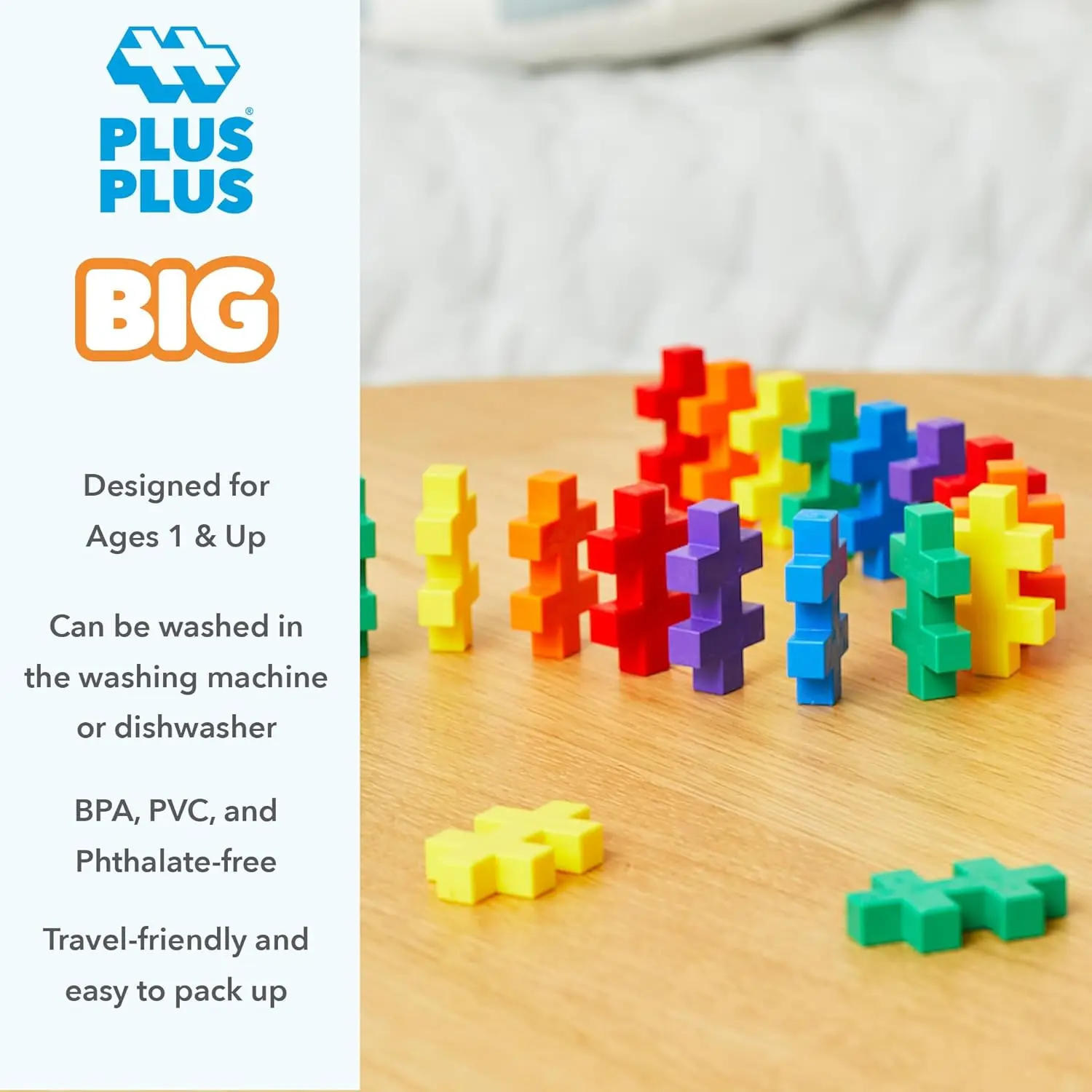 Open Play Set - 600 Piece in Storage Tub- Basic Color Mix, Construction Building Stem Toy, Interlocking Large Puzzle Blocks for