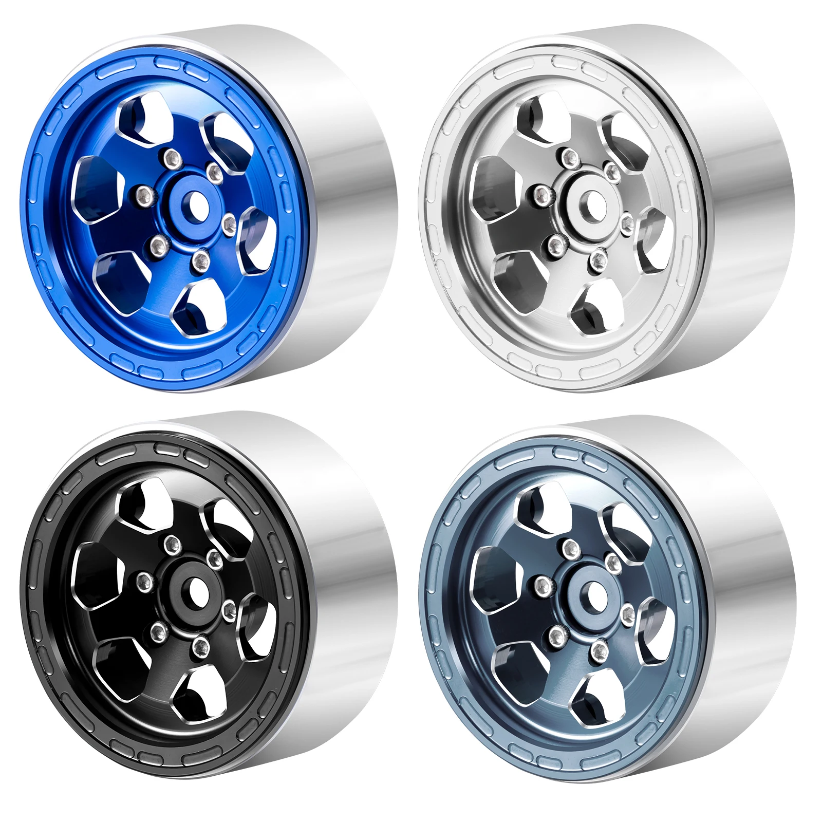 YEAHRUN 4 Stuks Rubber Wiel Banden 1.3 inch Beadlock Velgen Hubs voor 1/24 RC Auto Axiale SCX24 Crawler auto Upgrade Onderdelen