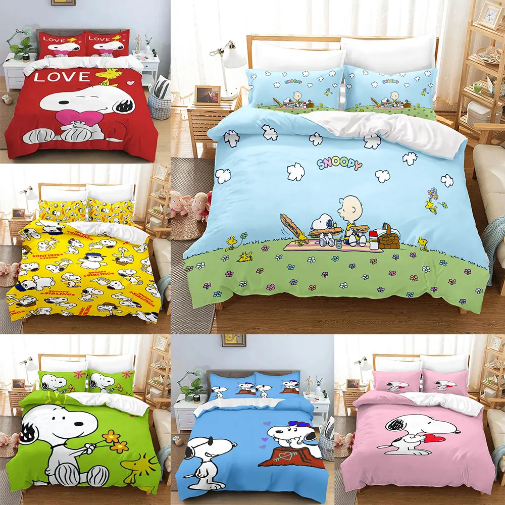 

Cute Snoopy Bedding Sets Comforter Cover Bed Cover Duvet Cover Pillow Case 2-3 Pieces Sets Kids Adult Size Home Decoration