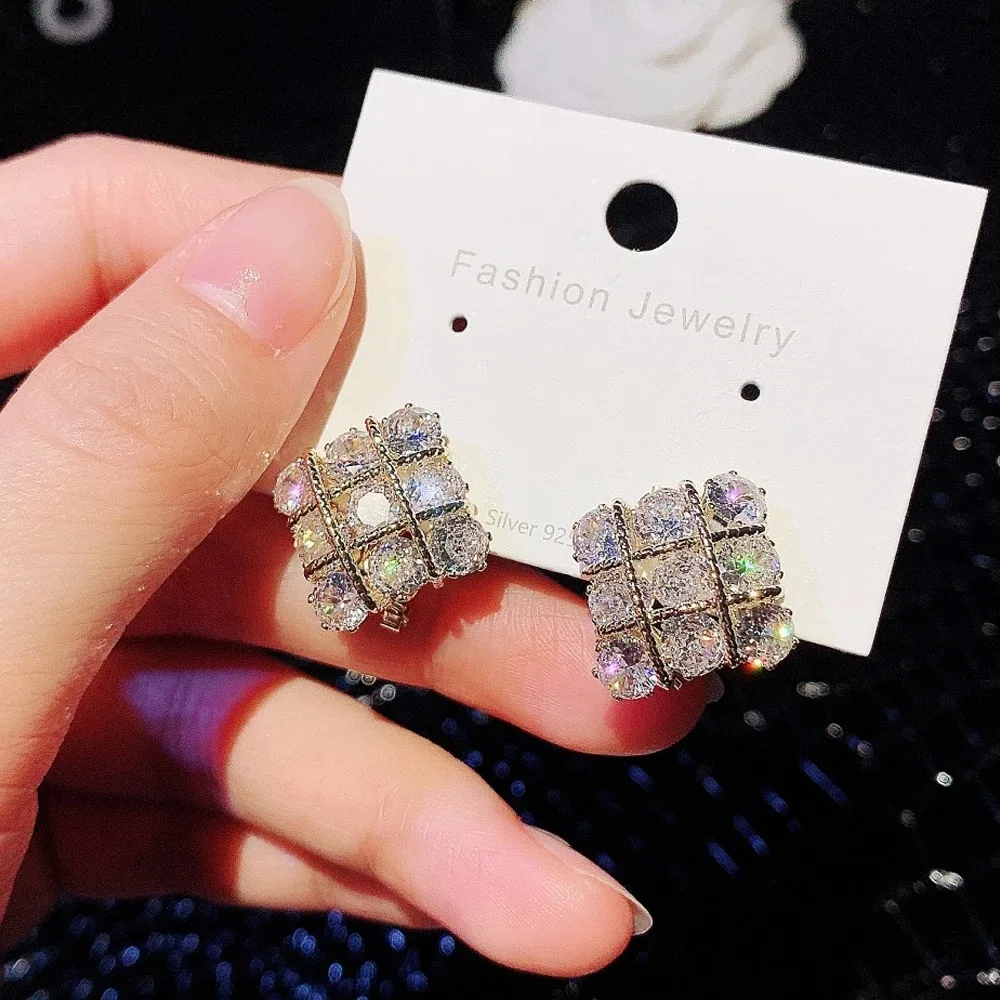 

14k Real Gold Plated Sparkling Stud Earrings Square Zirconia Jewelry Accessories Gifts Wholesale Luxury Earring For Women