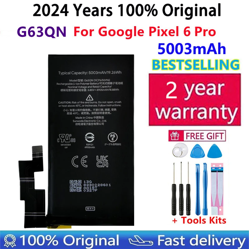 100% Original High Quality G63QN 5003mAh Phone Replacement Battery For HTC Google Pixel 6 Pro Pixel 6Pro Batteries Bateria Tools