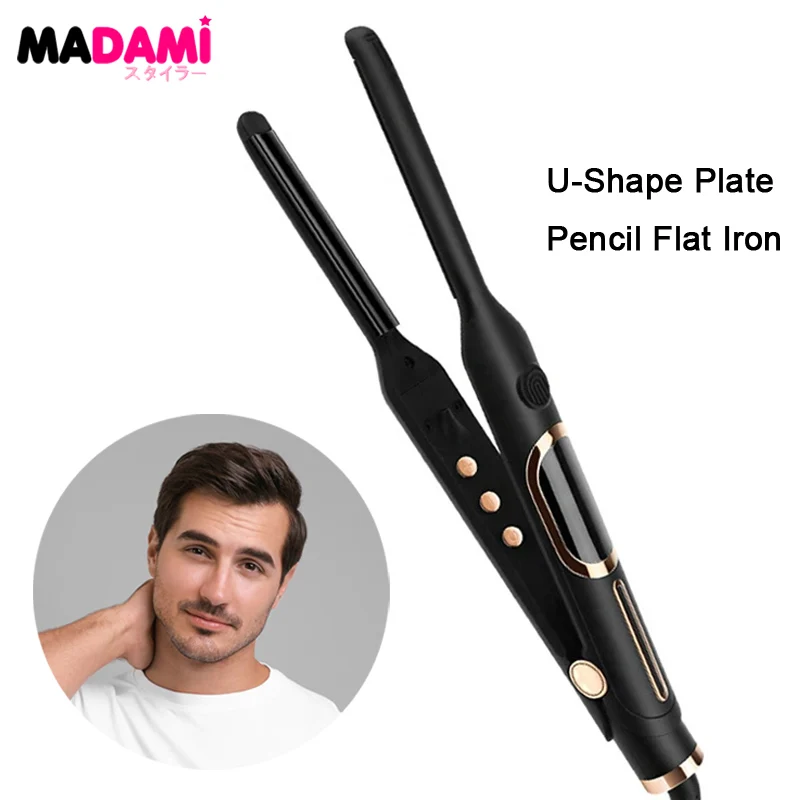 

Professional Hair Curler 0.4 Inch U-shaped Plate Pencil Flat Iron For Short Hair Pixie Cut Beard Styling Tools Dual Voltage