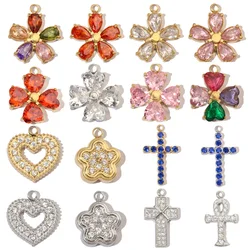 3pcs/Lot Cubic Zircon Heart Clover Stainless Steel Diy Charms Women Cross Earring Necklace Making Flower Jewelry Pendant