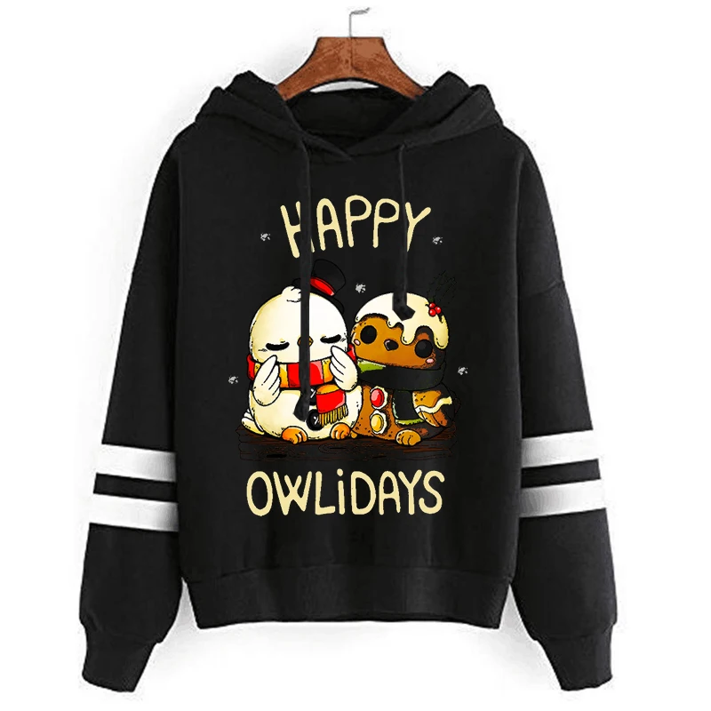 Happy Owlidays Print Men Women Fashion Casual Hoodies Cute Chicken Hug Cartoon Sweatshirt Funny Animals Harajuku Pullover Hoodie