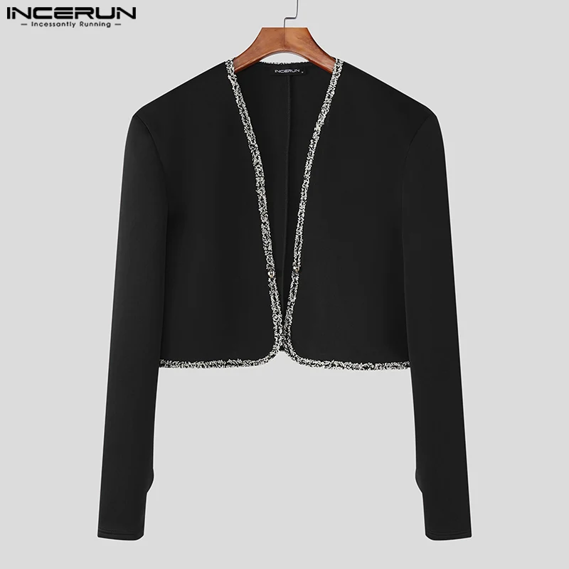 

INCERUN Men Jackets Patchwork Long Sleeve Open Stitch Casual Crop Coats Men Streetwear 2025 Fashion Male Outerwear Jackets S-5XL