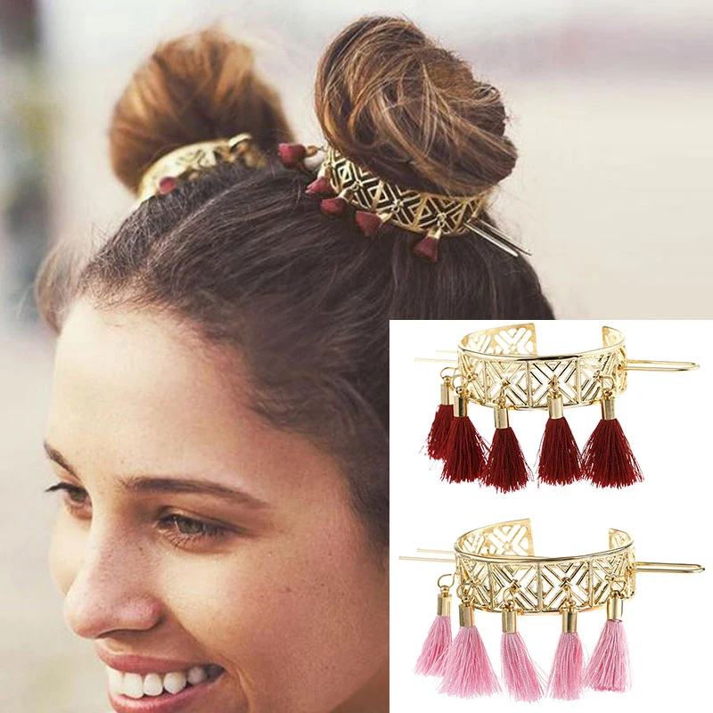

Fashion Hair Stick Minimalist Hair Accessories U Shaped Hollow Tassel Bun Holder Cage Hair Pins for Women Retro Cage Hairpins