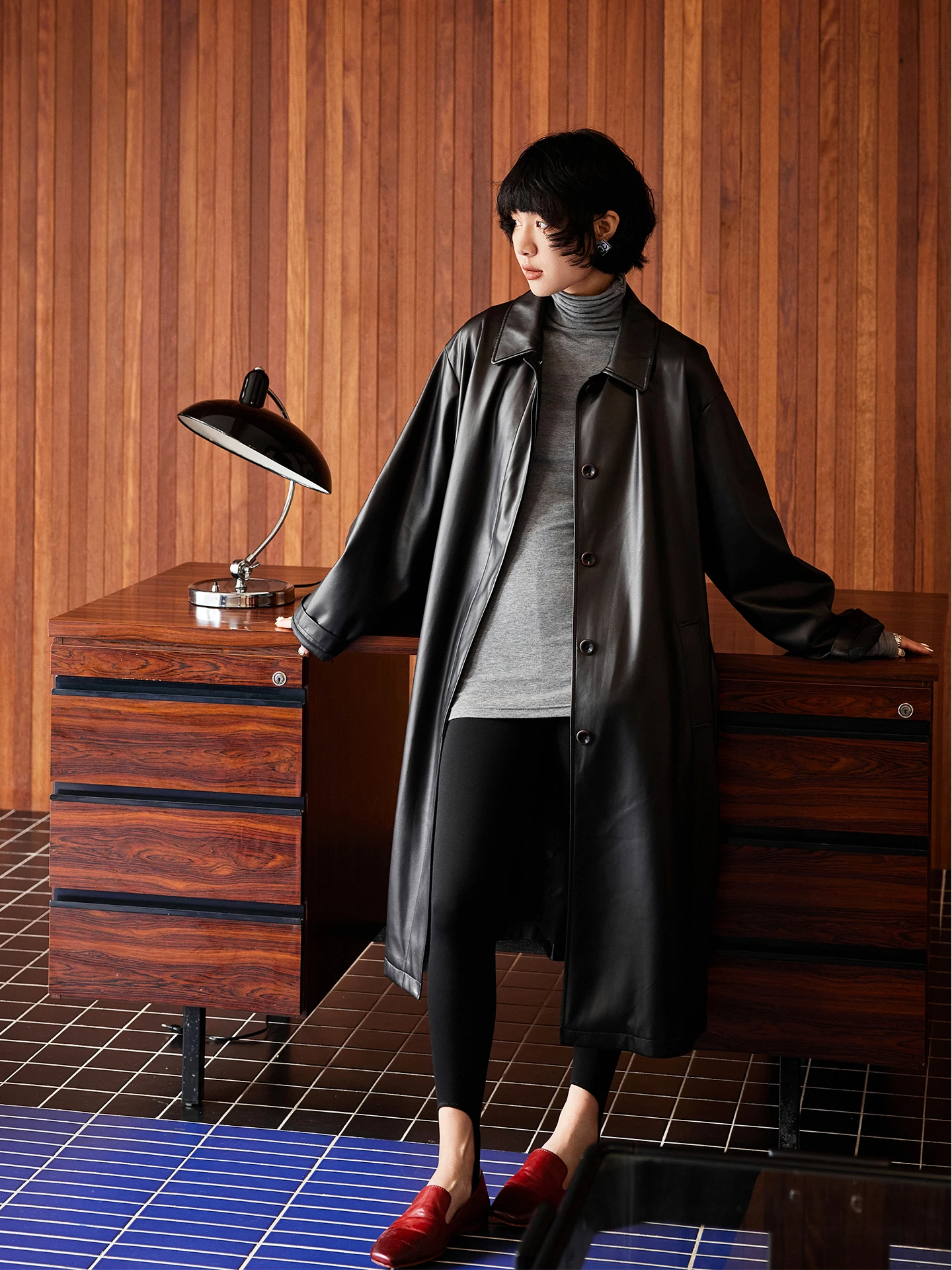 Buue Sli Bla PU Leer Jaet Dames Cool Wind Afslanken Halflange Jas Casual Loose Fit Lange Sve Herfstkleding