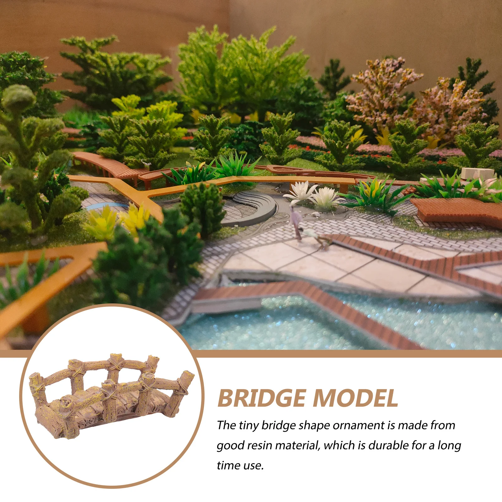 

Wooden Bridge Sand Table Ornaments Outdoor Small Garden Resin Miniature Prop Model Decor