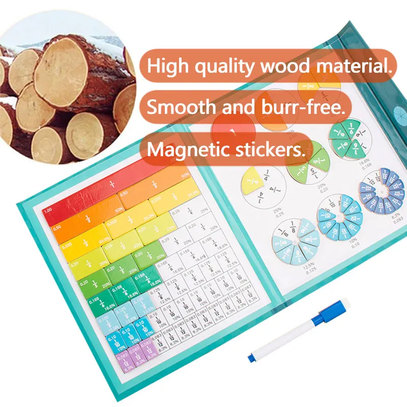 Children Magnetic Fraction Learning Math Toys Wooden Fraction Book Set Parish Teaching Aids Arithmetic Learning Educational Toys