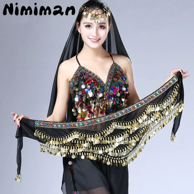زي الرقص الشرقي سلسلة الخصر مثير معلقة عملة ملونة الماس المخملية متعدد الألوان أداء الرقص الملابس اليومية مطابقة