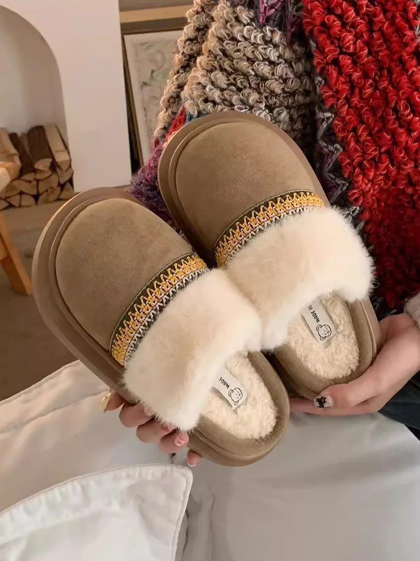 Indoor And Outdoor Man Women Slippers Anti Slip Versatile Warm Cotton Slippers For Women Height Increasing Home Slippers