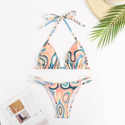 Sexy Print Bikinis Sets Women 2024 Summer Halter Swimsuit Hollow Out Two Pieces Bathing Suit Boho Push-up Beachwear