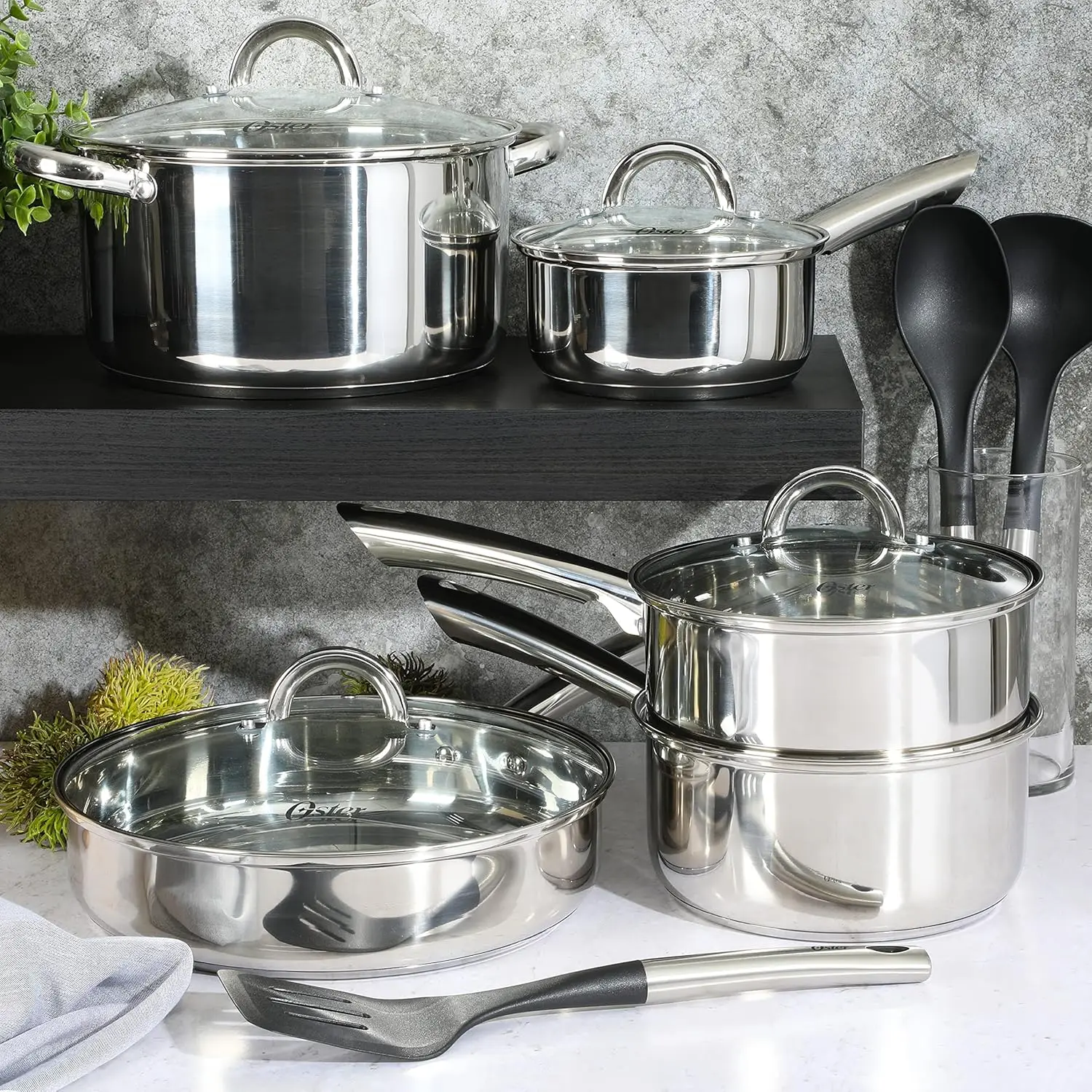 12-Piece Stainless Steel Cookware Set with Non-Stick Pots and Pans, Oven Safe for Home Cooking