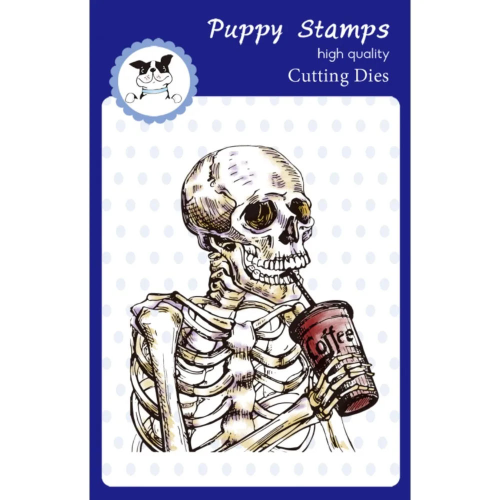 PUPPY STAMP Halloween Skeleton Drinking Coffee New Metal Cutting Dies for Decorating Scrapbook Diy Paper Gift Card Album Craft