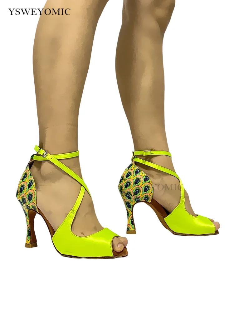 Green Sexy Latin Dance Sandles 2023 Soft Sole Ballroom Latin Salsa Dance Party Women Shoes