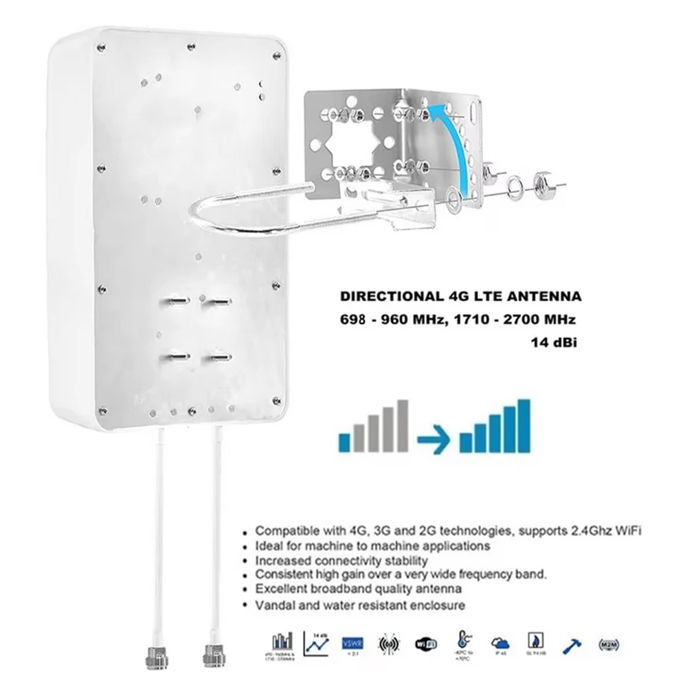 4G,LTE,5G Cross-Polarized 2x14dBi High-Gain Fixed-Mount Outdoor Directional Panel Antenna,Supports T-mobile,AT&T and Verizon