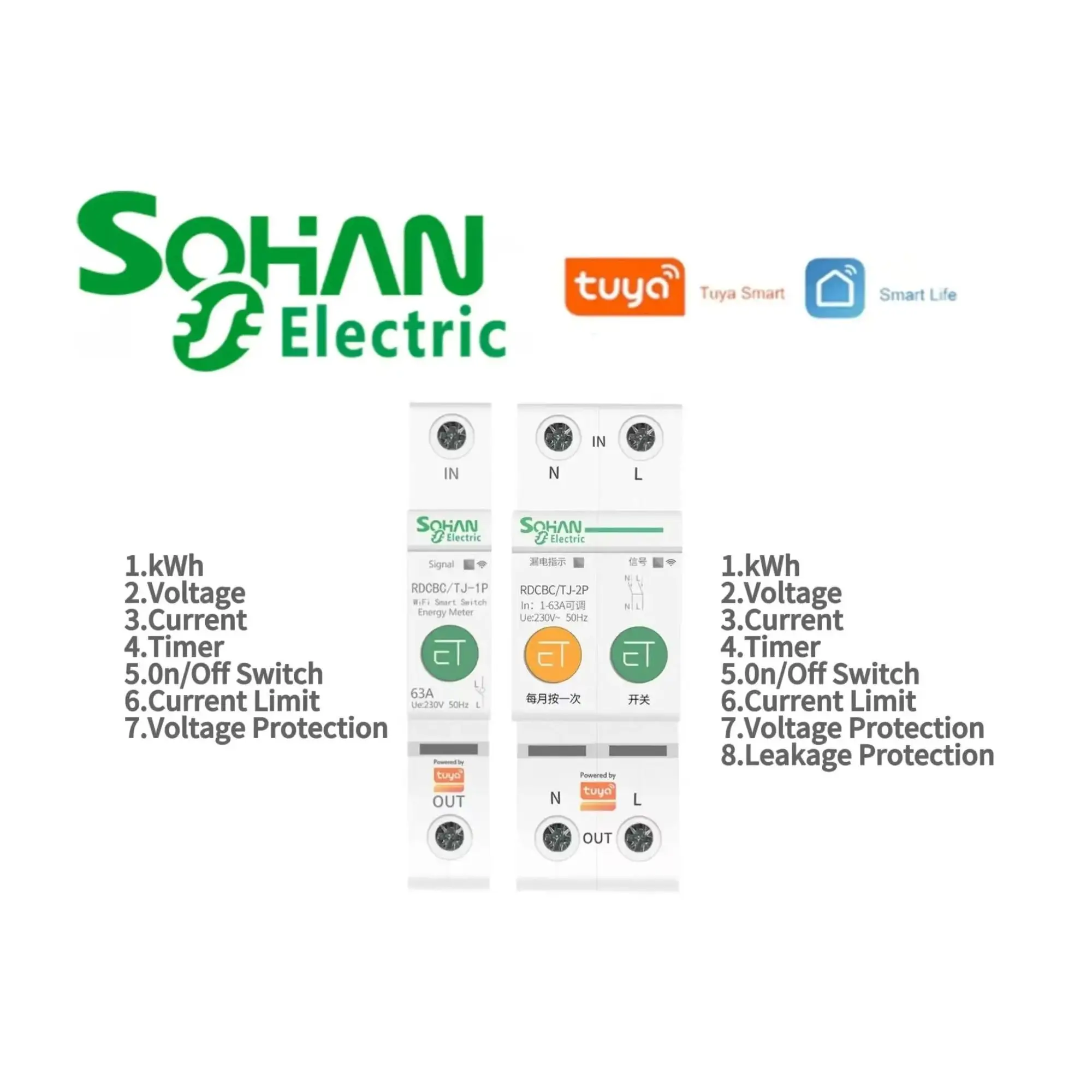 

Sohan TUYA smart circuit breaker With Remote control 10-63A 220V With metering function WIFI MCB