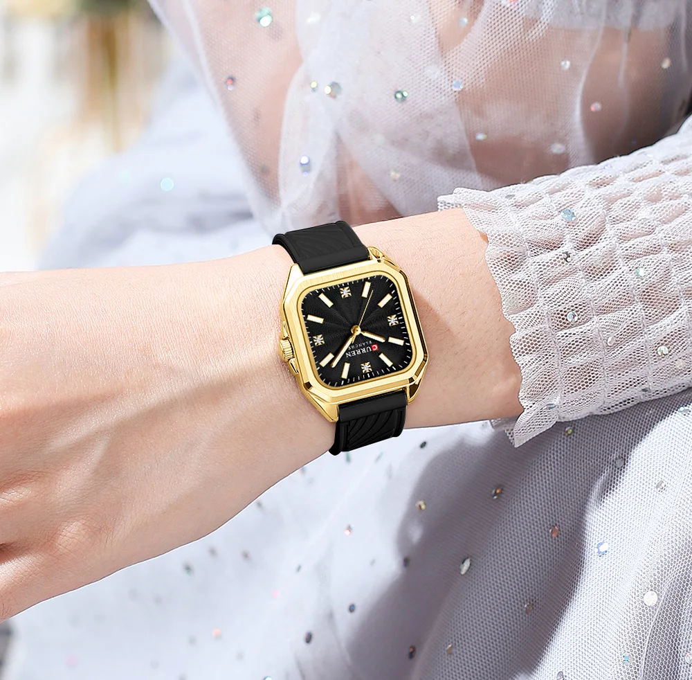 CURREN Elegante Schlichte Damenuhr Luxuriöses Quadratisches Zifferblatt Silikonarmband mit Leuchtzeigern Neue Quarz-Armbanduhr – Detail 16