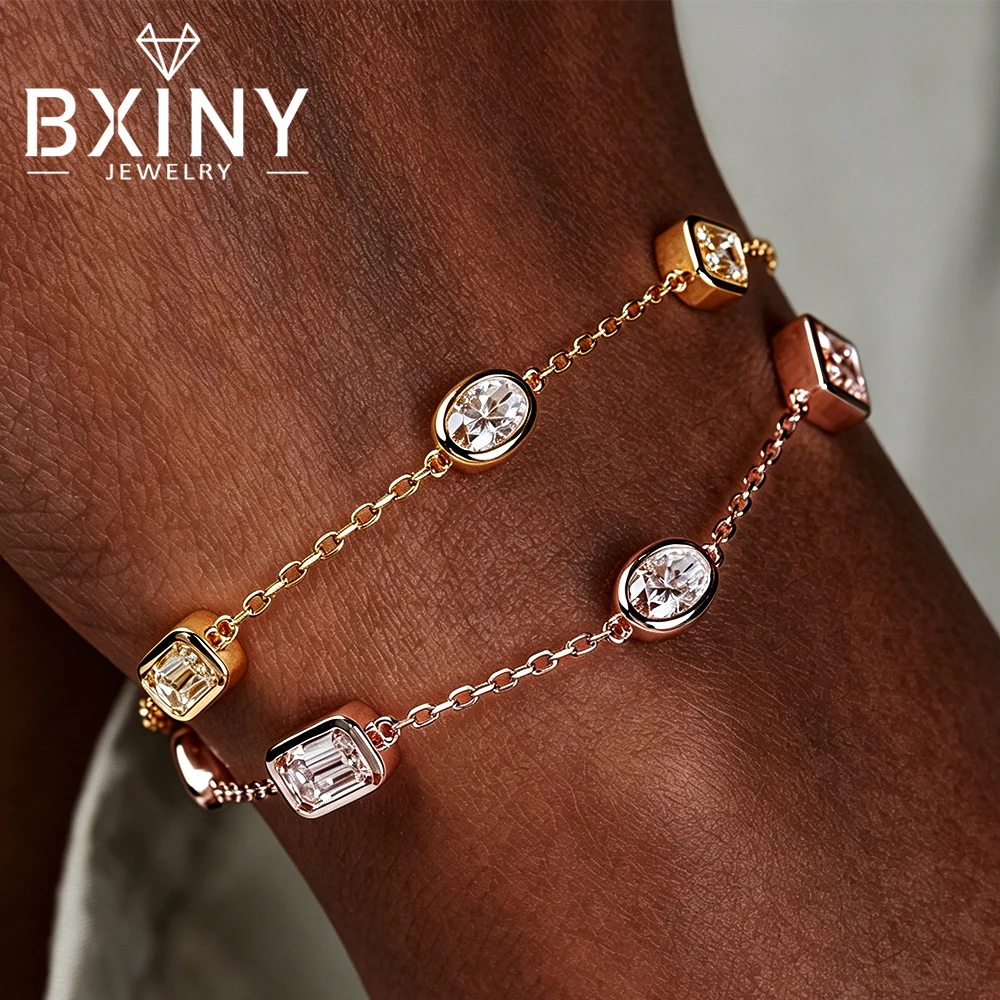 BXINY Bezel Set Moissanite Bracelet 925 Sterling Silver 5-Stone Diamond Hand Chain for Women Wedding Gifts Fine Jewelry With GRA