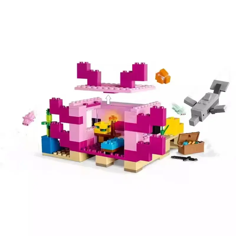 MOC Imposta il mio fai da te Mini World Game Series Building Blocks La casa Axolotl Zombies subacquei Giocattoli per bambini Regalo 21247