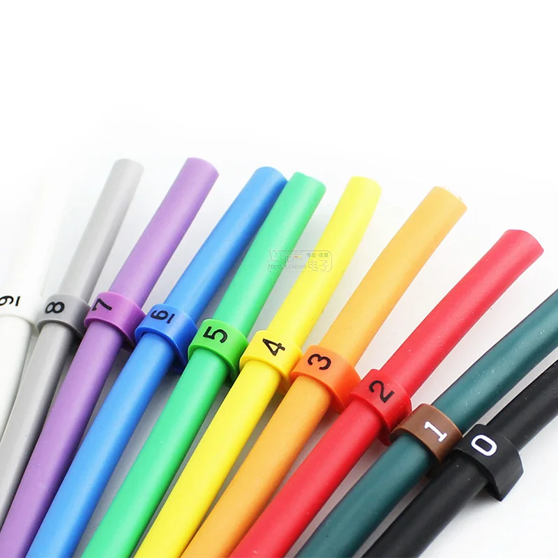 Waterproof Cable Wire Marker Cable Sleeves 0 to 9 For Cable Size 2.0-3.2/3.6-7.4mm Color Coil Ring