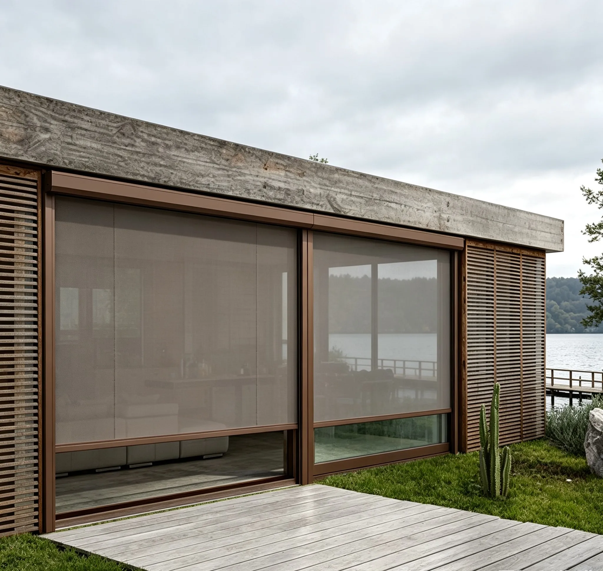 Outdoor Zip Side Track Windproof Roller Blinds Waterproof Privacy Screen Pergola Deck Porch Sun Shade Custom White Brown Aluminu