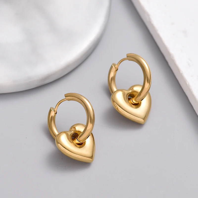 Klassische Edelstahl-Herz-Stern-Creolen für Frauen, Punk Hip Hop Gold Silber Farbe Y2K Schmuck Damen Ohrringe Oorbellen – Detail 16