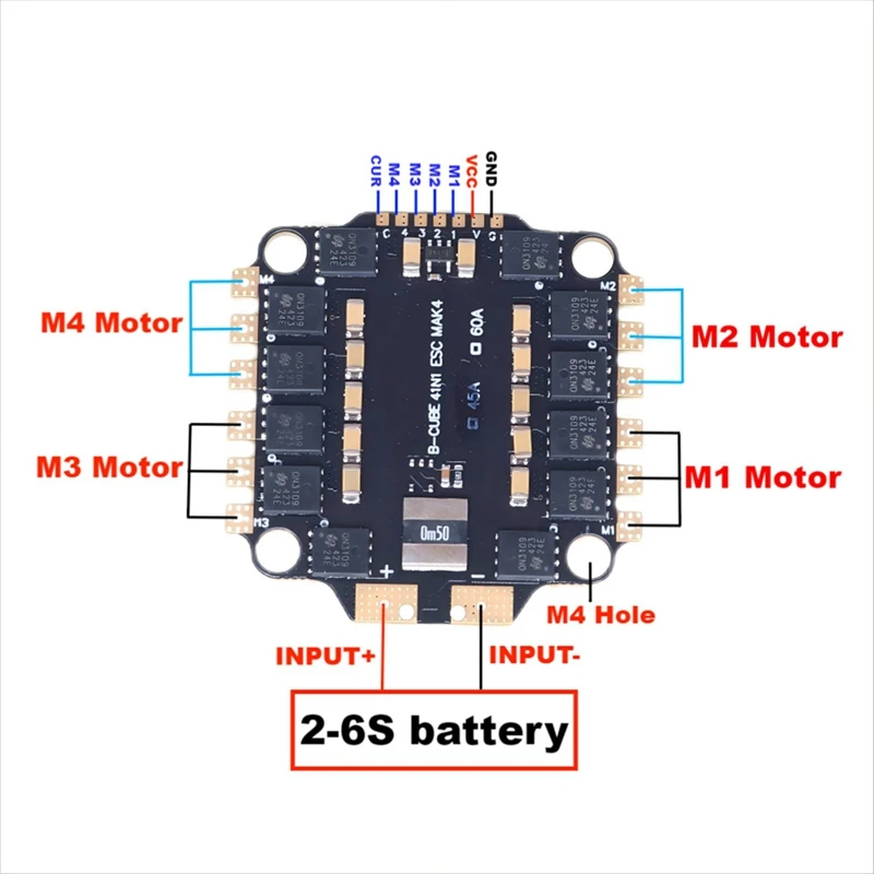 4INI ESC Board Supporting 3-6S Brushless Motor Support Dshot300 600/Multishot/Oneshot FPV UAV F4 Flight Control