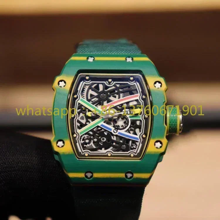 Luxury New Mens Watch Carbon Fibre Automatic Mechanical Blue Green Canvas Nylon Watches