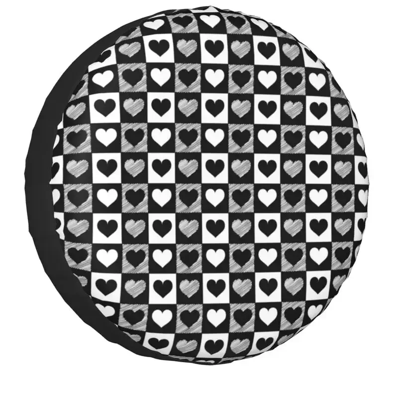 Checkerboard Hearts Pattern Spare Tire Cover for Suzuki Mitsubish Checkered SUV Camper Car Wheel Protectors 14