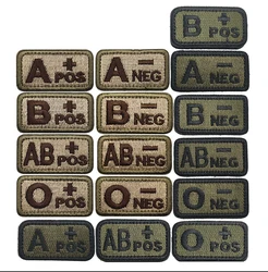 Blood Types Embroidery Patch Army Green Group Strip Badges Hook Loop A AB OB+POS Cloth Stickers 3D Embroidered Sticker