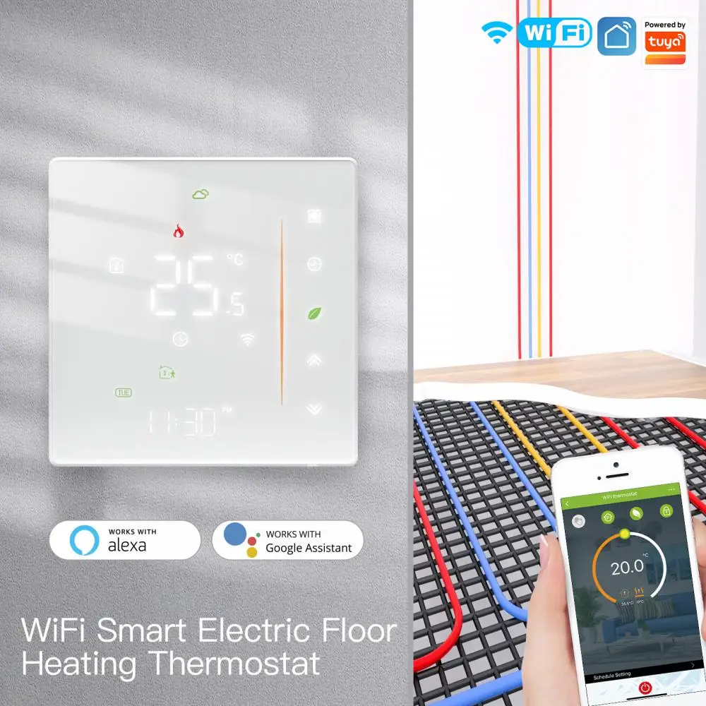 Termostato de calefacción de suelo eléctrico, Control de temperatura de caldera de Gas de agua, WiFi, aplicación inteligente, voz Alexa